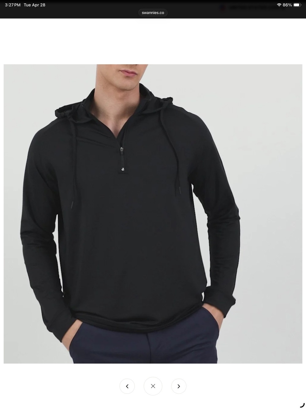 Men's Black Long-Sleeve Hooded Quarter-Zip Shirt